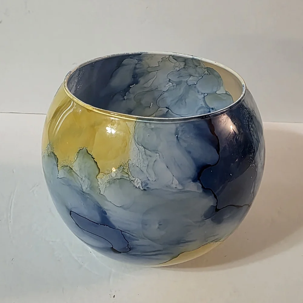 Reverse Painted Rose Bowl Candy Dish